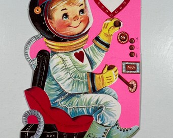 Vintage Astronaut Space Gibson Valentine Greeting Card - Astronaut In Rocket A527