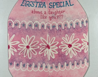 Vintage Easter Egg Glitter Hallmark Easter Greeting Card - Decorated Easter Egg, Girl Inside