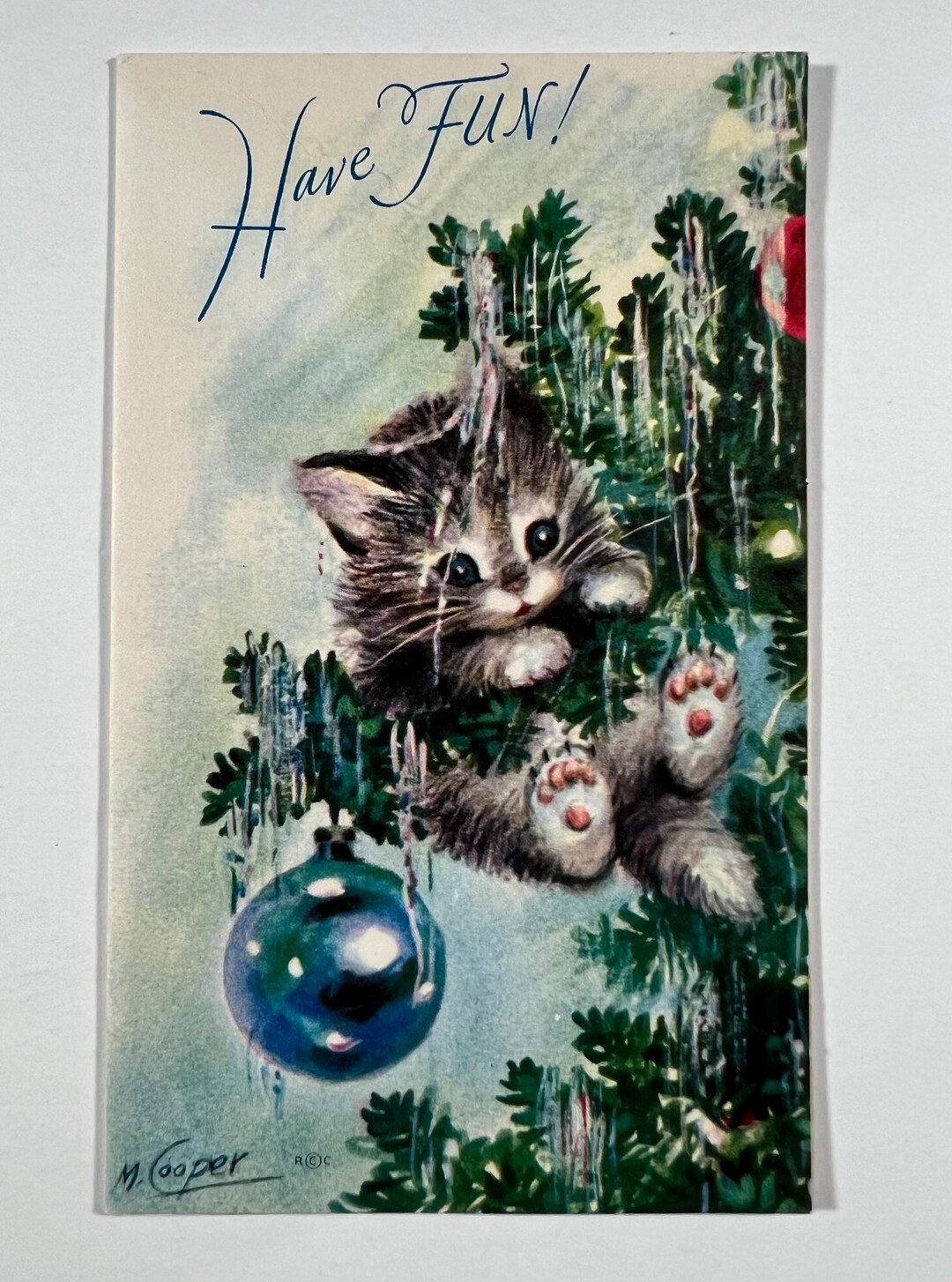 Vintage Cat Rust Craft Christmas Greeting Card - Kitty Cat in Xmas Tree ...