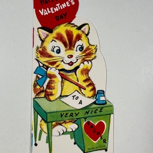 Vintage Cat Valentine Greeting Card - Kitty Sitting At Desk A272