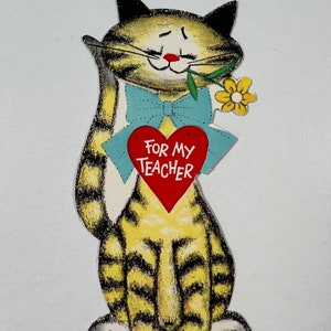 Vintage Tiger Kitty Cat Hallmark Valentine Greeting Card - Cat Holding Flower