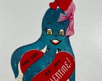 Vintage Anthropomorphic Octopus Valentine Greeting Card - “My Arms Long For You Be My Valentine!”