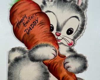 Vintage Bunny Hallmark Easter Greeting Card - Bunny Holding Carrot