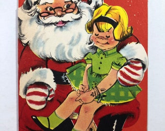 Vintage Santa Christmas Greeting Card - Girl Sitting On Santa’s Lap A143