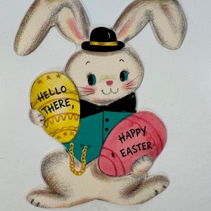 Vintage Bunny Hallmark Easter Greeting Card Bunny Holding Easter Eggs image 1