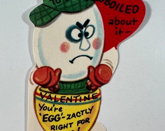 Carte de voeux vintage anthropomorphe pour la Saint-Valentin avec un œuf - « Pour être dur à ce sujet - Saint-Valentin, vous êtes parfaitement fait pour moi !