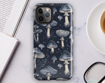 ヴィンテージ ブルー マッシュルーム 携帯ケース | iPhone 15/14/13/12/11+ Pro Max Mini | Cottagecore Gifts