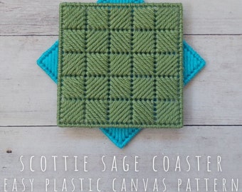 Easy Plastic Canvas Coaster Pattern, Scottie Sage Coaster Plastic Canvas Pattern, Spring Plastic Canvas Pattern, DIY Dining Room Decor