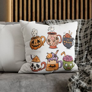 Cute Halloween Coffee Throw Pillow, Funny Coffee Halloween Throw Pillow, Pumpkin Spice Throw Pillow, Ghost Coffee Throw Pillow, Mushroom Pil