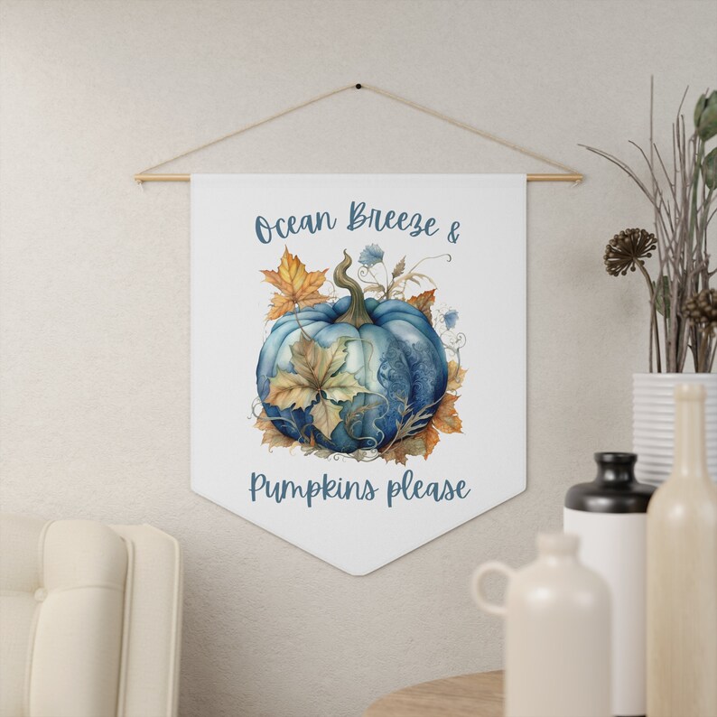 Ocean Breeze Pumpkins Wall Hanging Blue Pumpkin Fall Wall image 1