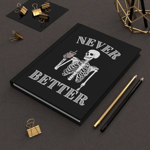 Funny Halloween Skeleton Hardcover Matte Journal Notebook, Cute Halloween Journal Notebook, Cute Skeleton Journal Notebook