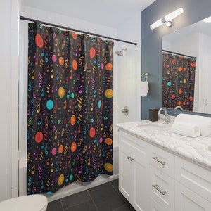 Cute Music Note Shower Curtain, Music Bathroom Decor, Musician Birthday Gift, Gift for Music Teacher Band Director