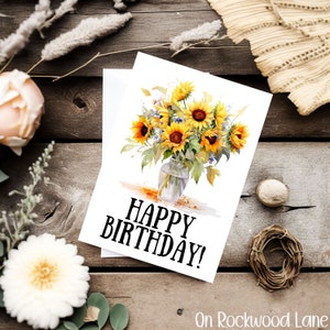 Happy Birthday Sunflower Card, Sunflower Bouquet Card, Sweet Happy Birthday Card, Custom Happy Birthday Card, Summer Birthday Card