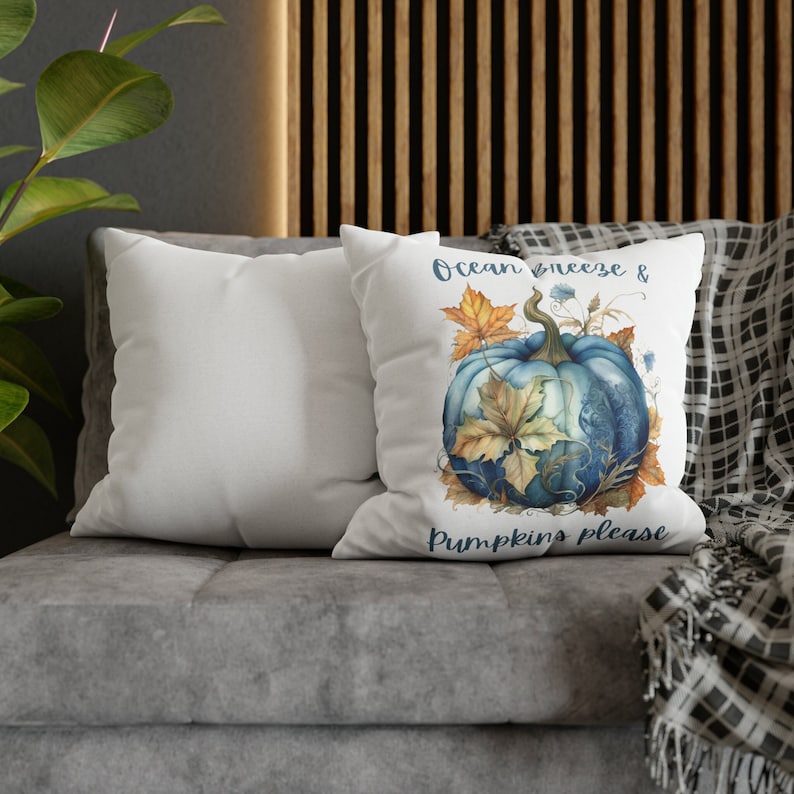 Blue Pumpkin Fall Throw Pillow Blue Pumpkin Autumn Throw image 1