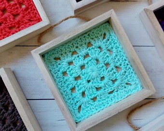 Mint Teal Granny Square Wood Sign, Granny Square Wall Hanging, Mint Granny Square Wall Art, Coastal Wood Sign, Beach Wood Sign, Summer Sign