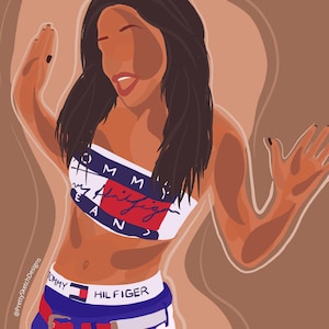 90s R&B Singer Art Print Digital Download | ręcznie rysowana ilustracja cyfrowa | Czarna sztuka | Sztuka czarnych kobiet | Sztuka cyfrowa | Hiphop lat 90.