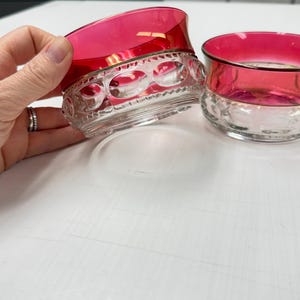 Vintage Tiffin Franciscan King's Crown Ruby Red Flashed Dessert Bowls - Set of 2, Cranberry Thumbprint Mid-Century Glassware