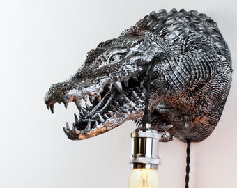Alligator Head Wall Decor, Crocodile Wall Light. 3D printed