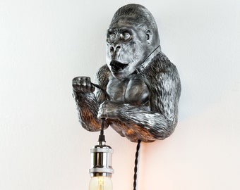 3D Printed Gorilla Wall Light: Exotic Animal Home Decor