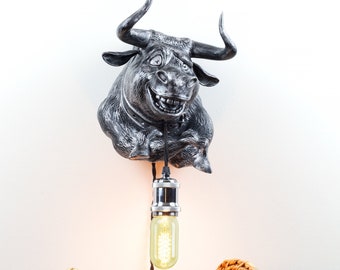 3D Bull Wall Sconce: Handpainted Faux Taxidermy Lamp