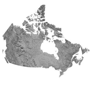 Carte topographique 3D du Canada STL - Modèle de terrain haute résolution pour impression 3D, CNC, art mural et éducation. Divisé en sections. 14 fichiers.
