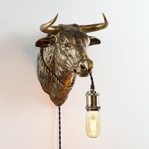 Bull Wall Light – Bold and Striking Bull Head & Bust Sconce for Steakhouses, Rustic Spaces, Bars, or Powerful Statement Lighting