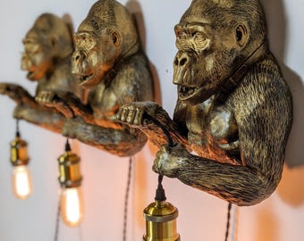 Handpainted Gorilla Wall Light: Exotic Animal Home Decor