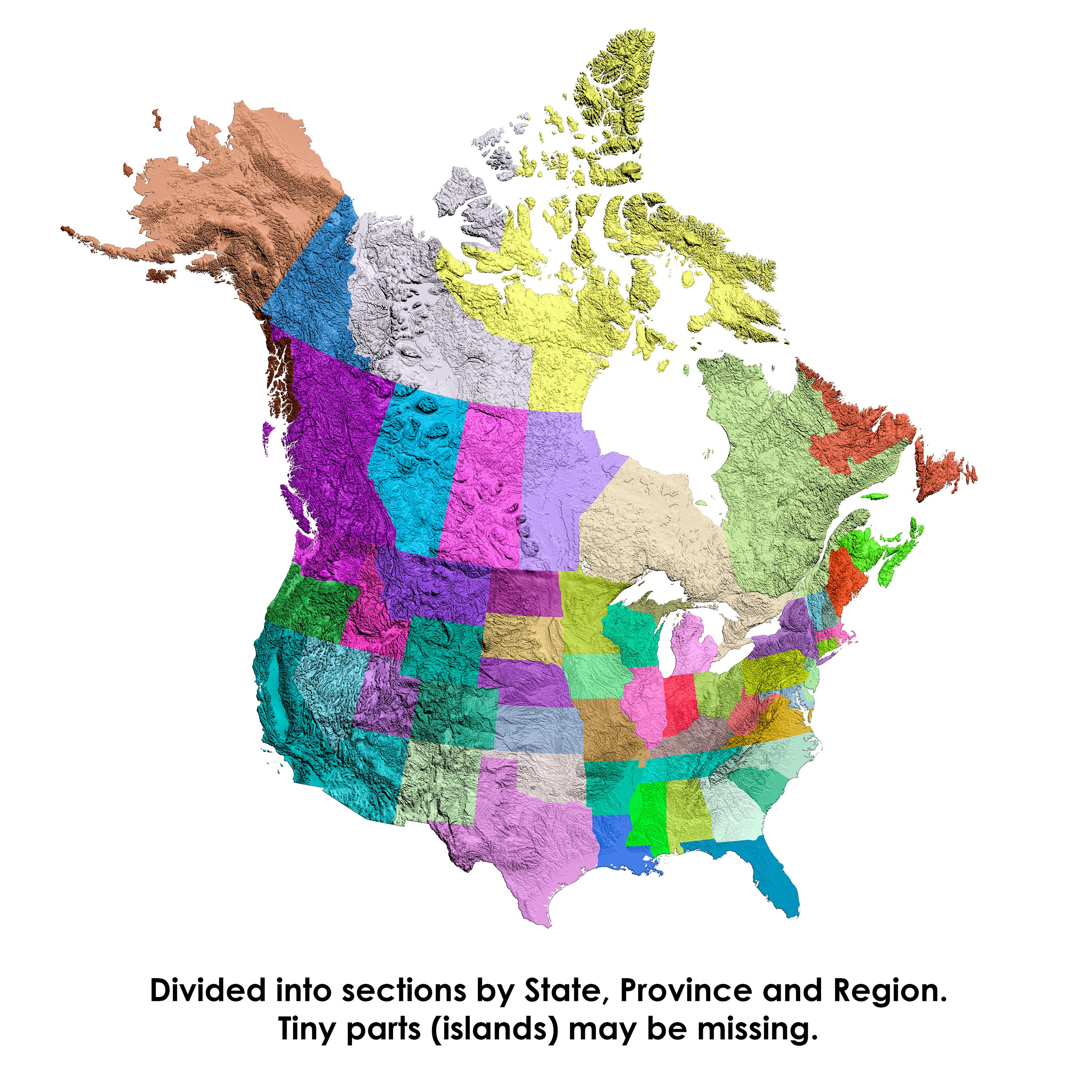 USA and Canada Map, North America 3D Map, Topographic Map