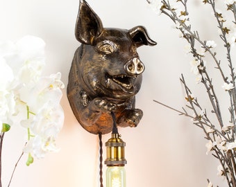 Pig Wall Sconce: Farmhouse Style Hanging Light