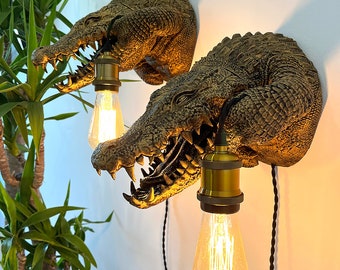 Alligator Wall Decor, Crocodile Wall Decor, Exotic Aminal Decoration, One Of a Kind Wall Light, Unique Lamp, Alligator Design. Imprimé en 3D.