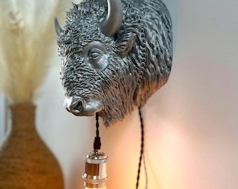 3D Printed Bison Sconce: Unique Wall Light, Buffalo Lover Gift