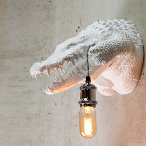 Alligator Lover Gift Skull Crocodile Housewarming Gift Wall Art Fisrt House Gift One Of A Kind Light Handmade Lamp Gator Lover Gift White