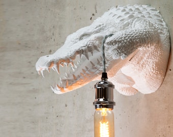 Alligator Skull Wall Lamp, Crocodile Lover Gift, Handmade Light