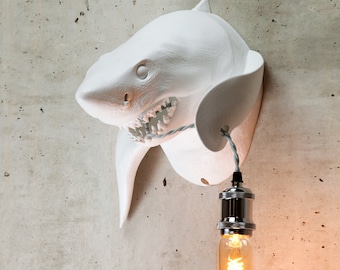 Shark Wall Sconce: White Wall Mount, Sea Lover Gift