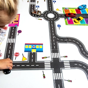 Roads and streets Track-Floor Stickers XXL. Design City Road. Peel and Stick. Repositionable Stickers. ECOLOGICAL certified print