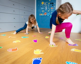 SENSORS path-set. Track sensors. Jumping game floor stickers. Removable. Hand and foot stickers for kids, FLOOR STICKERS. Playground at home