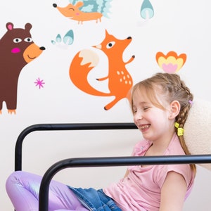 Colorful Forest Animals. Wall Decal for Kids and Nursery, XL Kids Wall Sticker set. Woodland, bear fox rabbit hedgehog owl deer. Ecological.