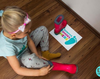 Removing my shoes - Learning habits. Removable & Reusable stickers for kids. floor stickers.