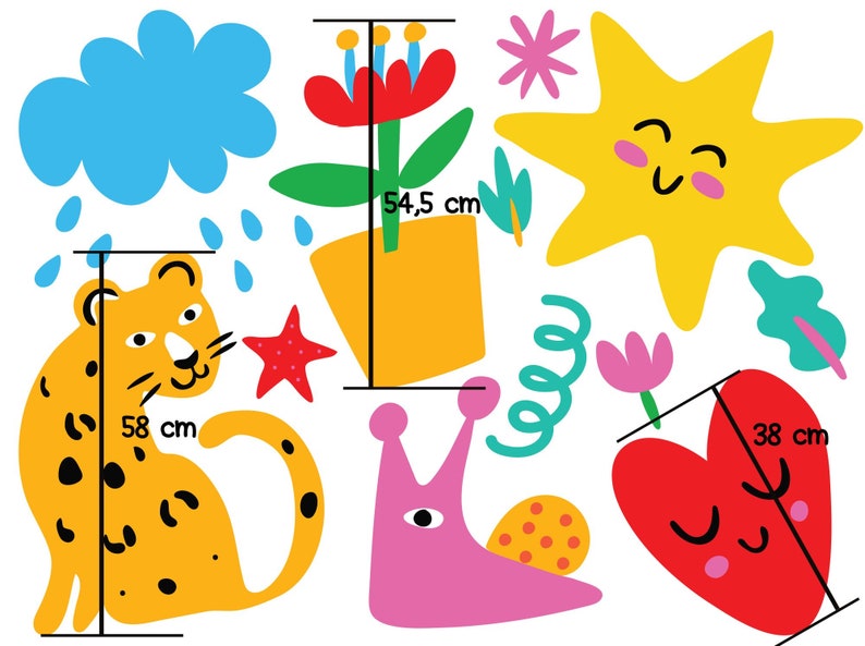 Colorful Shapes and animals Wall Decal for Kids and Nursery, XL Kids Wall sticker set. image 10