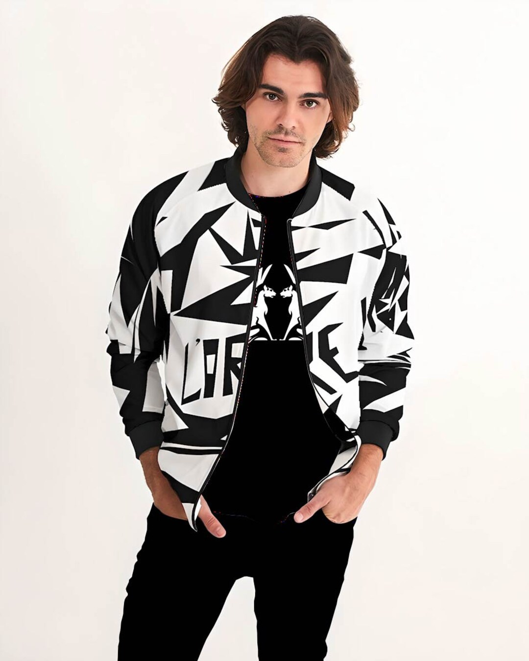 Men's Bomber Jacket Sharp Black and White Bomber Jacket Etsy