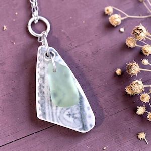 Sea Pottery and Sea Glass Necklace in Sterling Silver, Handmade Scottish Coastal Jewellery