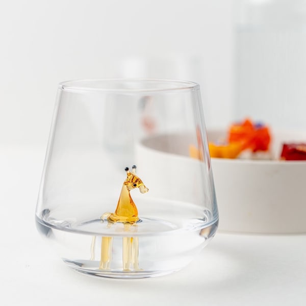 Cute Giraffe Drinking Glass, Water Glass, Water Cup, Handmade Animal Figure, Design Glasses, Perfect Gift, Giraffe, Cute Glass, Glassware