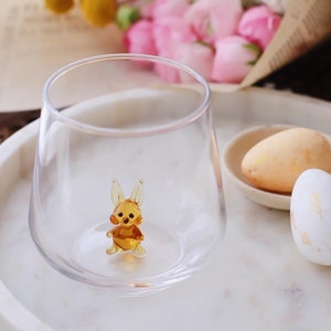 Glassware with handmade rabbit figure, animal, tumbler & water glasses, Rabbit art, Rabbit Glass, Rabbit Themed, Glass Bunny Rabbit, Gift image 2