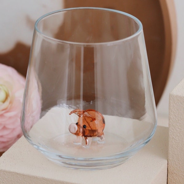 Figura de cerdo en forma de vaso para beber – Abalorio de cristal de Murano hecho a mano