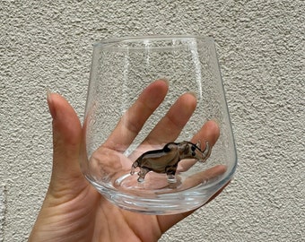 Rhino Figurine Drinking Glass – Handmade Cup, Unique Gift for Animal Lovers