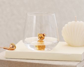 Tiny Bear Animal Drinking Glass, Animal, Cute Glass Cup, Handmade Teddy Bear, Handmade Glassware, Tumbler & Water Glasses, Glass Mug, Gift