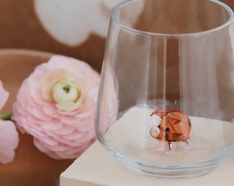 Handmade Wine Glass with Pig Figurine, Glass Mug, Drinkware, Swine Glass Cup, Pig Barware, Pig Mug, Pig Décor, Pig Gifts, Pig Glass, Minizoo