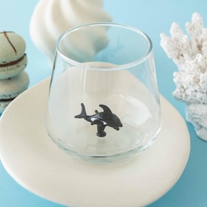 Drinking Cup with Handmade Orca Whale Figurine, Glass Handmade Figurines, Orca Killer Whale Cup, Orcas are my spirit animal, Whale Glass