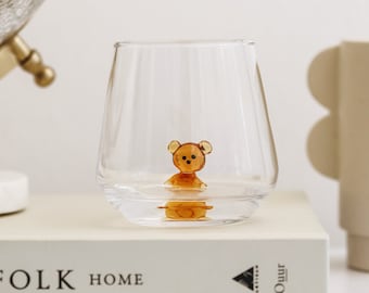 Tiny Bear Animal Drinking Glass, Animal, Cute Glass Cup, Handmade Teddy Bear, Handmade Glassware, Tumbler & Water Glasses, Glass Mug, Gift