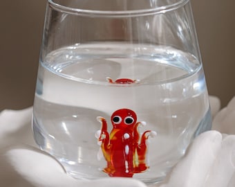 Water Drinking Glass With Handmade Octopus Animal Figure, Tumbler & Water Glasses, Glass Cup, Cute Cup, Tumbler, Animal Love, Perfect Gift